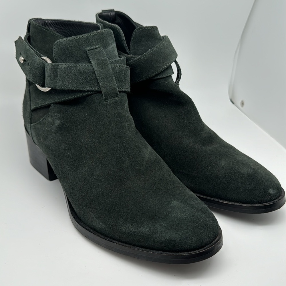 & Other Stories Chelsea Heeled Suede Ankle Leather Boots Esmerald‎ Green Size 9 - Picture 4 of 15
